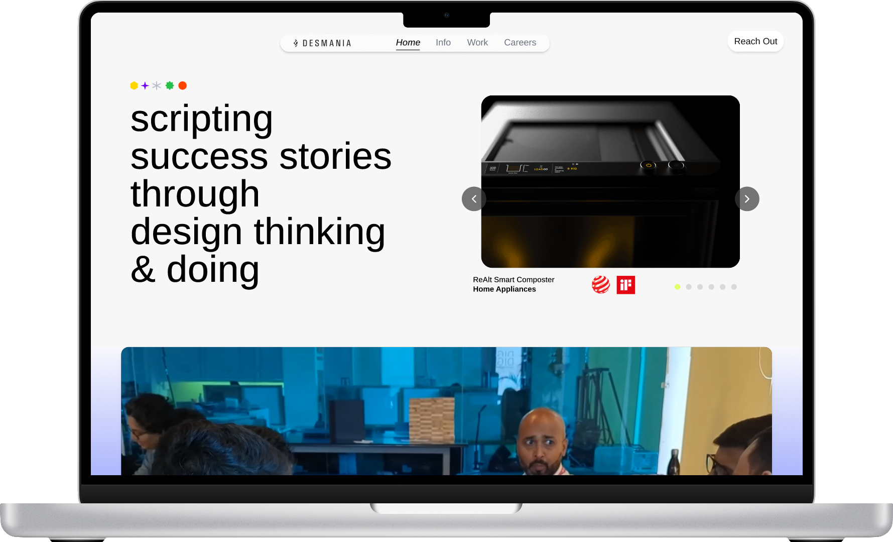 The redesigned Desmania homepage shown on a laptop